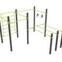 agrès de sport extérieur pour une aire de fitness outdoor : DPI 04, Triple dips, barre de traction, espalier, TRX