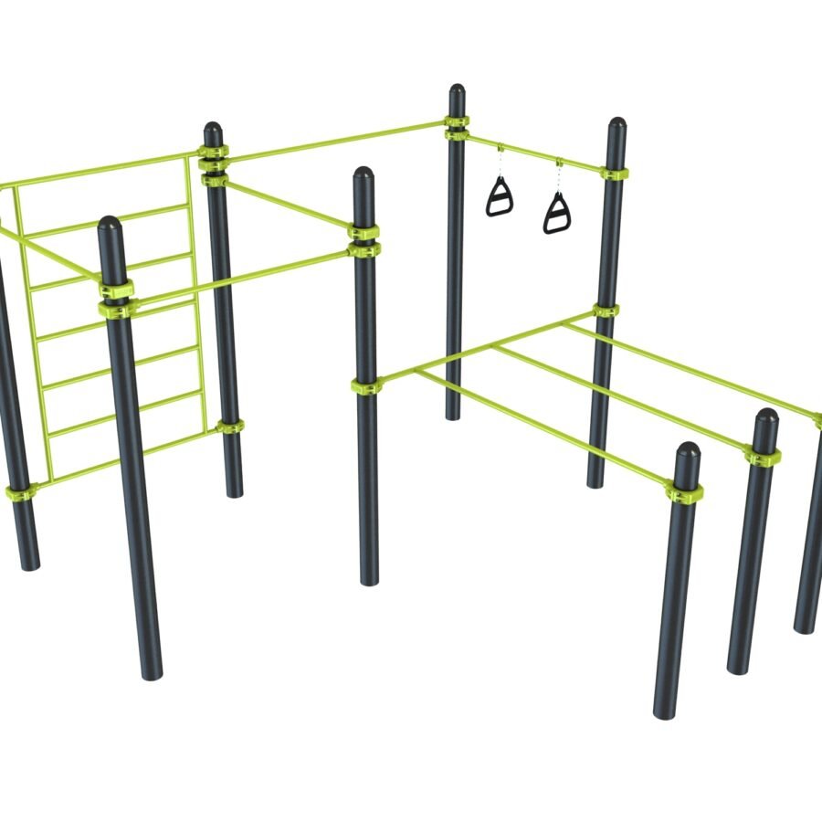 agrès de sport extérieur pour une aire de fitness outdoor : DPI 04, Triple dips, barre de traction, espalier, TRX