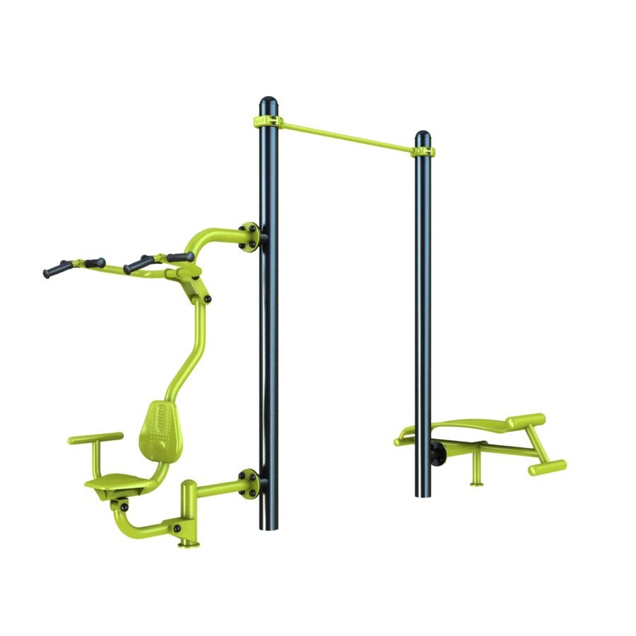 agrès de sport extérieur pour une aire de street workout outdoor : Pull, barre de traction et abdos