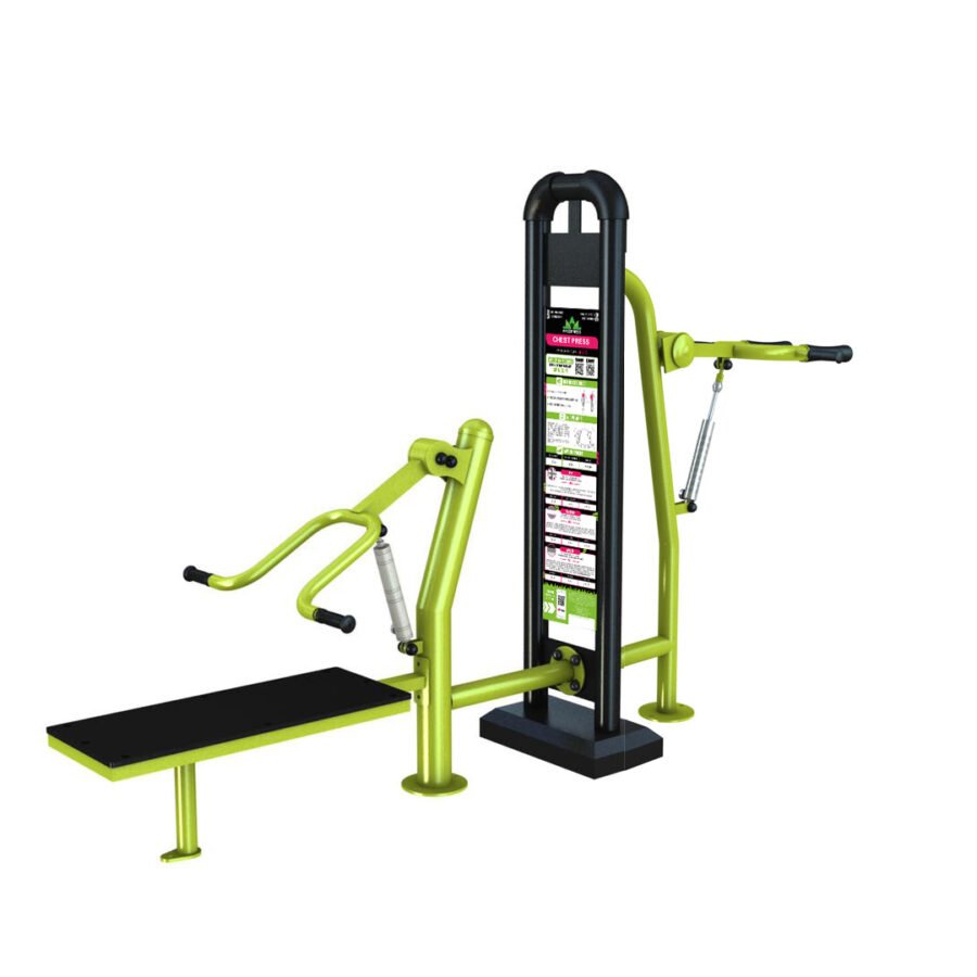 équipement de sport extérieur pour une aire de fitness outdoor : Chest press Hack squat.