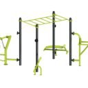 équipement de sport extérieur pour une aire de fitness outdoor : pont de singe, abdos, lombaires, chaise romaine, multi press vue 3