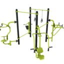 agrès de sport extérieur pour une aire de fitness outdoor : push, pull, chest press, chaise romaine, trx