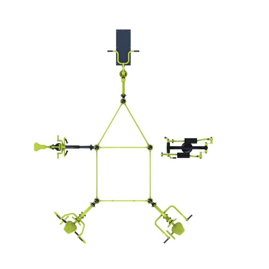 équipement de sport extérieur pour une aire de fitness outdoor : chest press, vélo elliptique, cavalcade, pull, push, traction, espalier