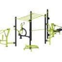 équipement de sport extérieur pour une aire de fitness outdoor : abdos, chest press, chaise romaine, multi press, cavalcade, pont de singe, barre de traction