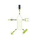 équipement de sport extérieur pour une aire de fitness outdoor : abdos, chest press, chaise romaine, multi press, cavalcade, pont de singe, barre de traction vue de dessus