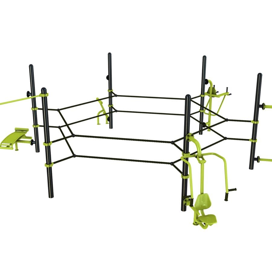 équipement de sport extérieur pour une aire de fitness outdoor : Ring octogonne MMA, pull ,push, chaise romaine, abdos, barre de traction vue 3