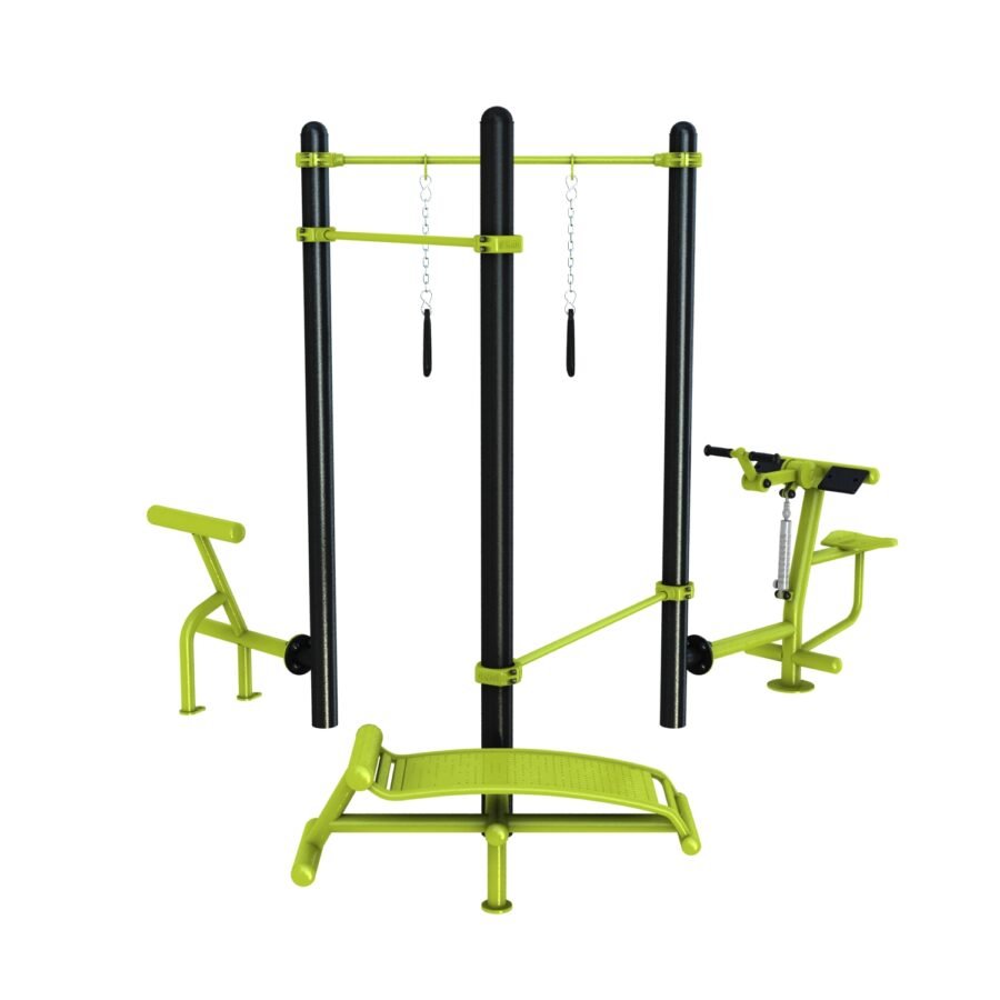 Station aire de fitness : Traction, TRX, barre de pompe, Biceps curl, lombaires, abdos