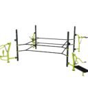 équipement de sport extérieur pour une aire de fitness outdoor : Ring, hack squat, chest press, multi press, crunch machine