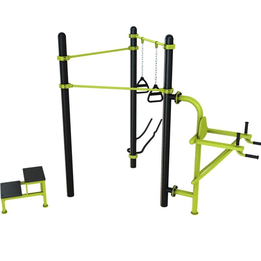 Station aire de fitness : Traction, battle rope, chaise romaine, steps, TRX vue 3