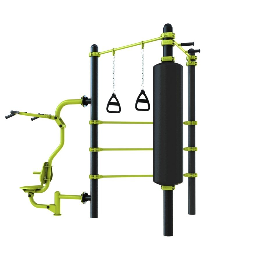 Station aire de fitness : Traction, TRX, Espalier, Sac de frappe, Pull