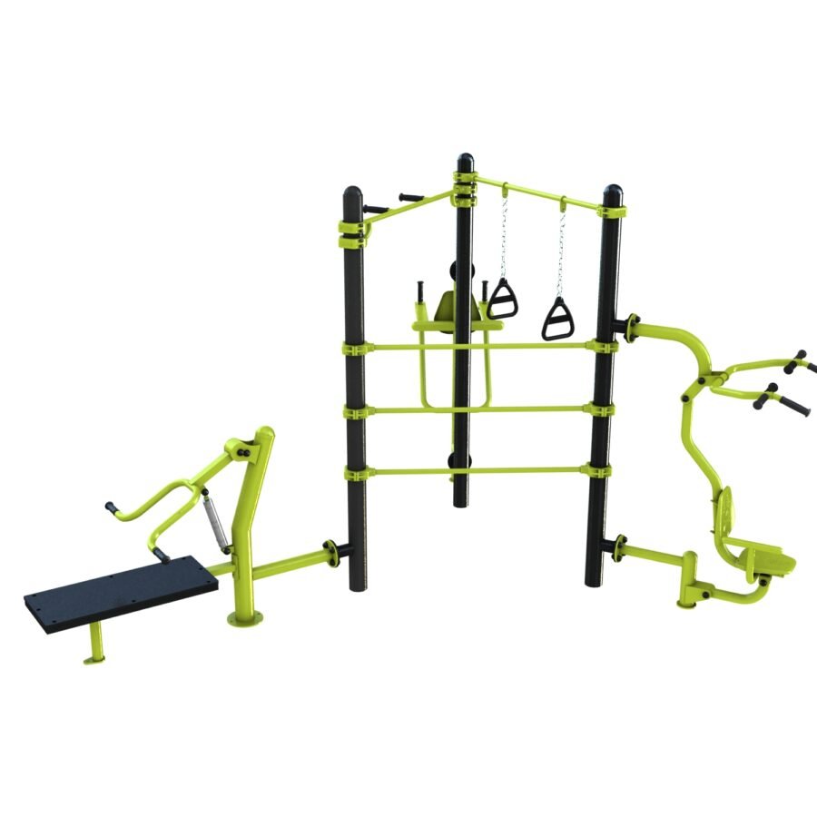 Station aire de fitness : Traction, espalier, TRX, Chest press, Chaise romaine, Pull vue 3