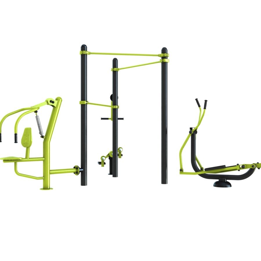Station aire de fitness : Multi press, vélo elliptique, stepper, traction vue 3