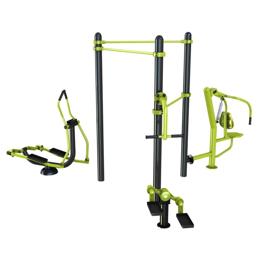 Station aire de fitness : Multi press, vélo elliptique, stepper, traction vue 2