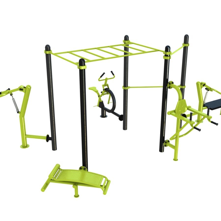 Station de fitness : Chest press, Cavalcade, Chaise romaine, Hack squat, Abdos, Pont horizontale, Barre traction vue 2